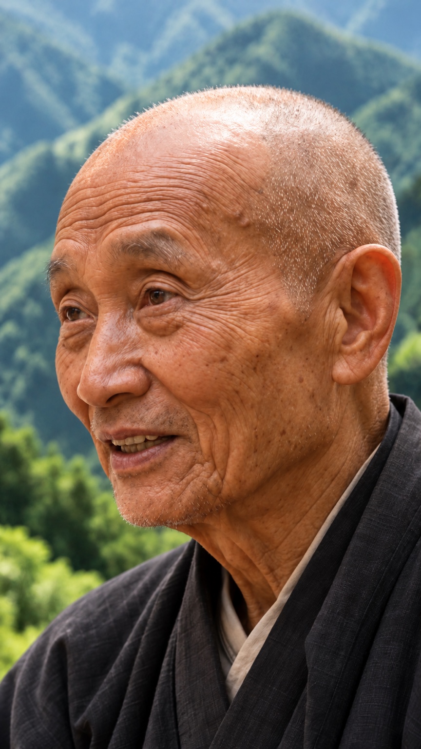 Yun Munari surrounded by mountain scenery